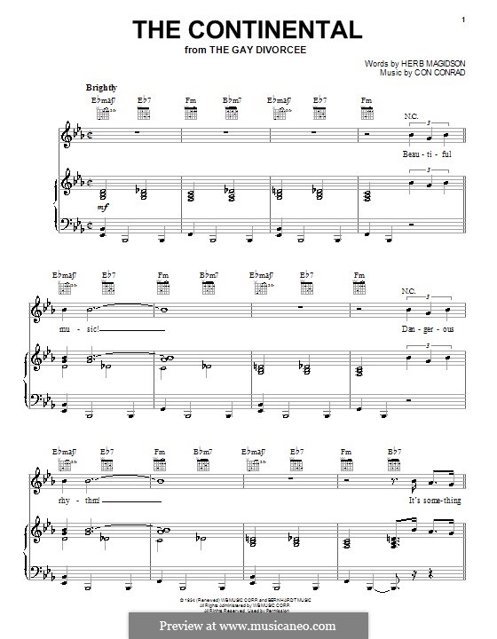 The Continental (Frank Sinatra): For voice and piano (or guitar) by Herb Magidson