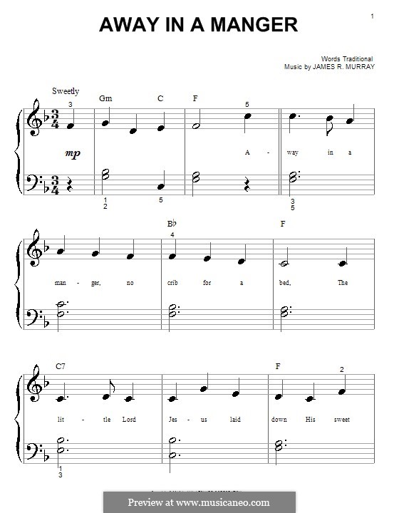 Away in a Manger (Printable Scores): For piano by James R. Murray