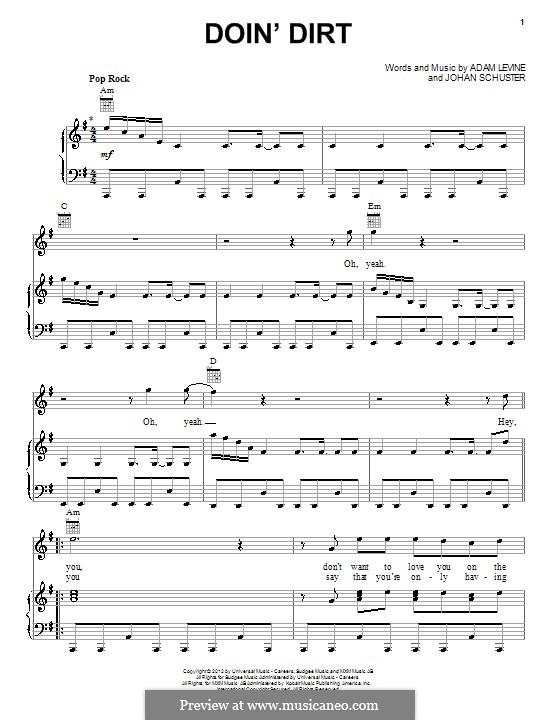 Doin' Dirt (Maroon 5): For voice and piano (or guitar) by Shellback, Adam Levine