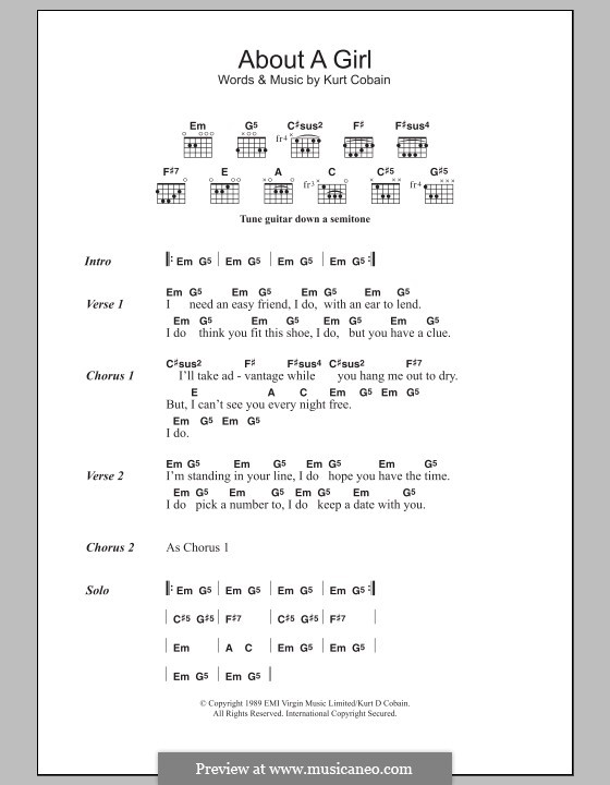 About a Girl (Nirvana): Lead sheet by Kurt Cobain