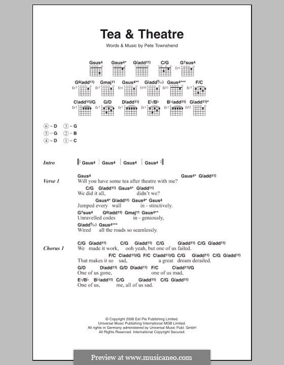 Tea and Theatre (The Who): Lead sheet by Peter Townshend