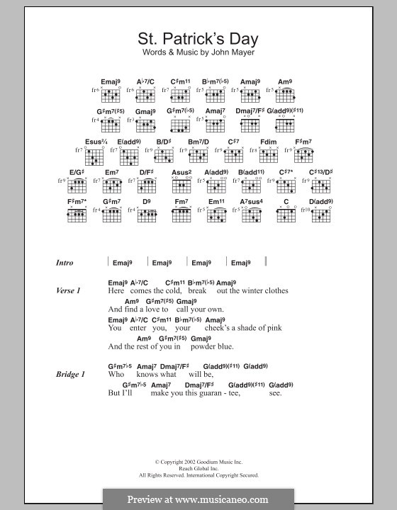 St. Patrick's Day: Lead sheet by John Mayer