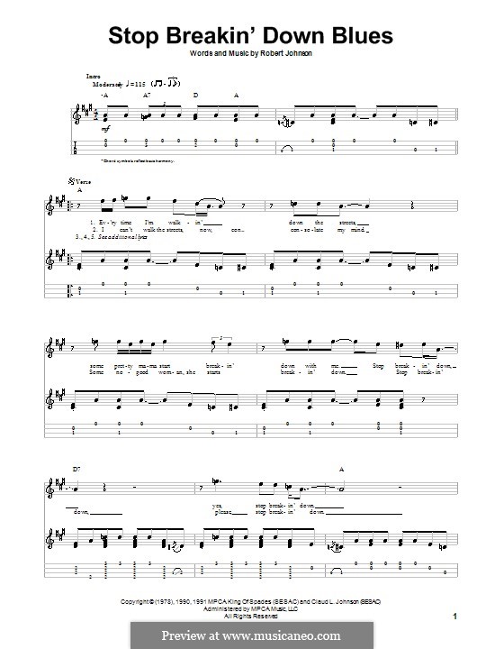 Stop Breakin' Down Blues (Eric Clapton): For ukulele by Robert Leroy Johnson