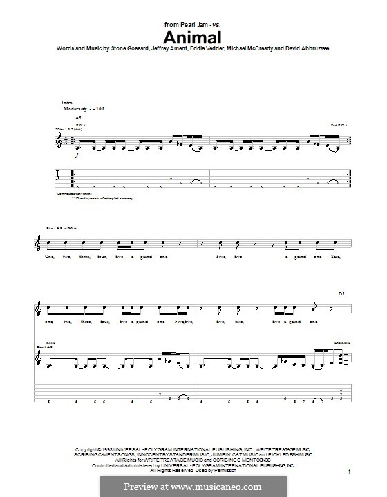 Animal (Pearl Jam) by D. Abbruzzese, E. Vedder, J. Ament, M. McCready, S. Gossard on MusicaNeo Animal (Pearl Jam) by D. Abbruzzese, E. Vedder, J. Ament, M. McCready, S. Gossard on MusicaNeo