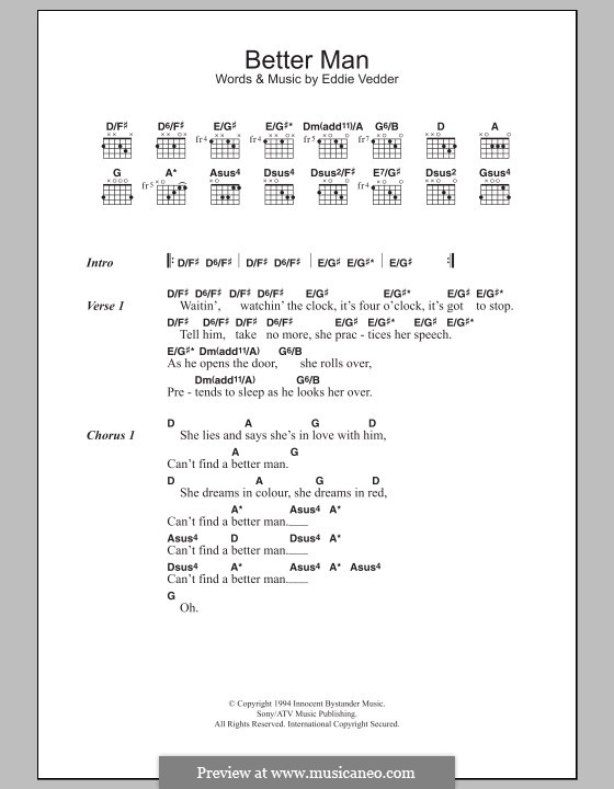 Better Man (Pearl Jam): Lead sheet by Eddie Vedder