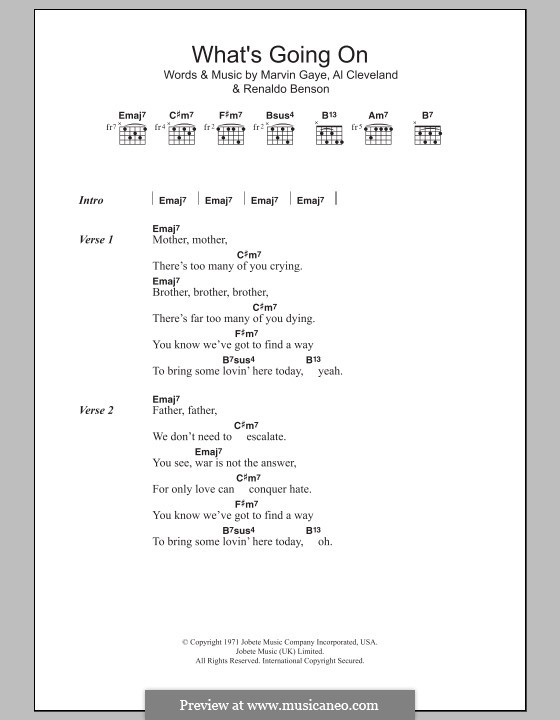 What's Going on: Lead sheet by Al Cleveland, Marvin P. Gaye, Renaldo Benson