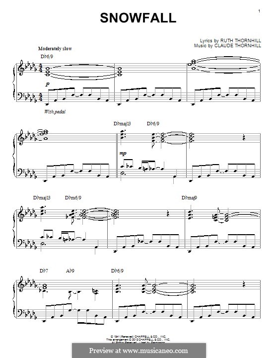 Snowfall (Tony Bennett): For piano (jazz version) by Claude Thornhill, Ruth Thornhill