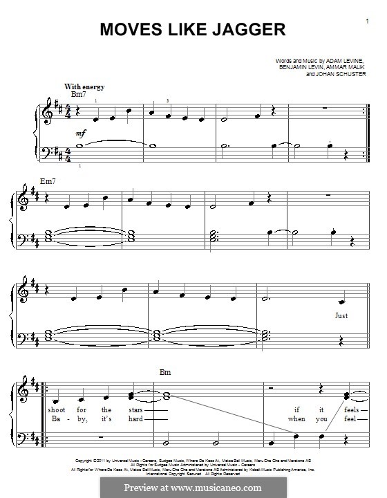 Moves Like Jagger (Maroon 5): For piano by Shellback, Adam Levine, Ammar Malik, Benjamin Levin