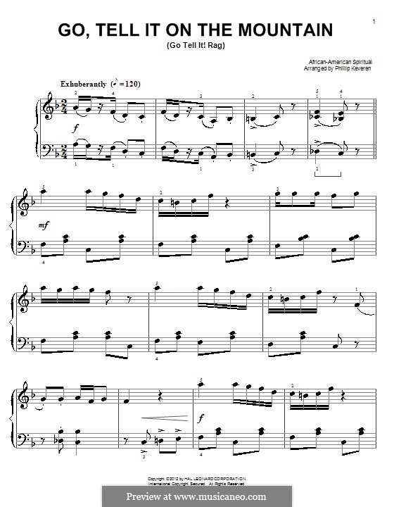 Go, Tell it on the Mountain (Printable Scores): For piano by folklore
