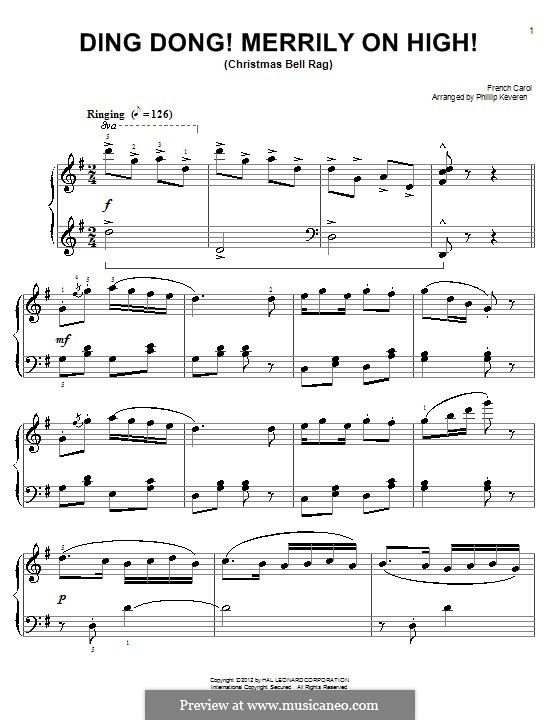 Ding Dong! Merrily on High (Printable Scores): For piano by folklore