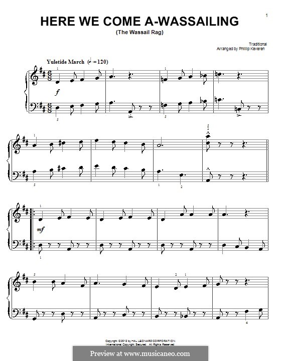 Here we Come a-Wassailing (Printable Scores): For piano by folklore
