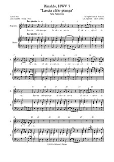 Lascia Ch'io Pianga (Vocal score): For voice and piano (E Flat Major) by Georg Friedrich Händel