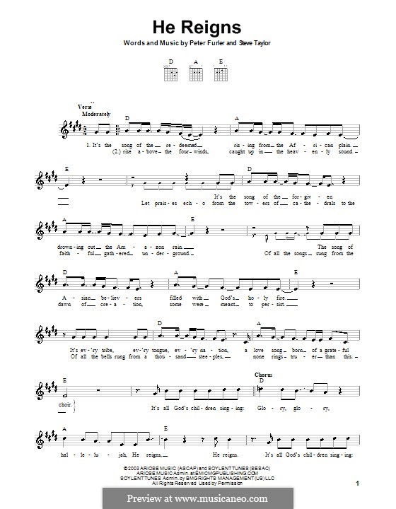 He Reigns (Newsboys): For guitar by Peter Furler, Steve Taylor