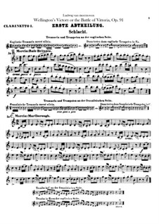 Wellington's Victory, or the Battle of Vitoria, Op.91: Clarinets I, II parts by Ludwig van Beethoven