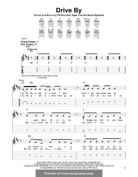 Drive By (Train): For guitar with tab by Amund Bjorklund, Espen Lind, Patrick Monahan