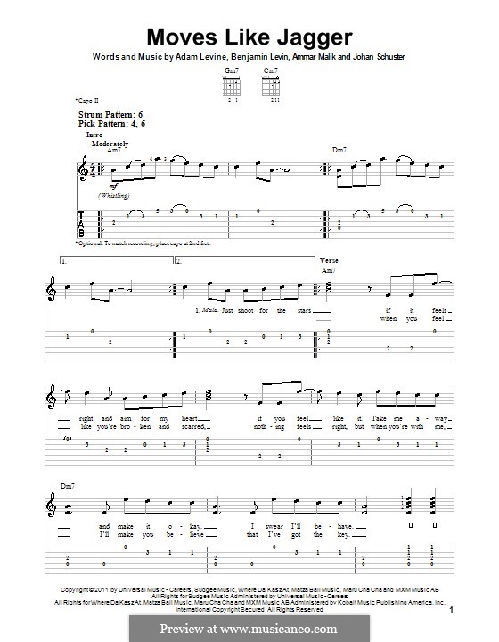 Moves Like Jagger (Maroon 5): For guitar with tab by Shellback, Adam Levine, Ammar Malik, Benjamin Levin