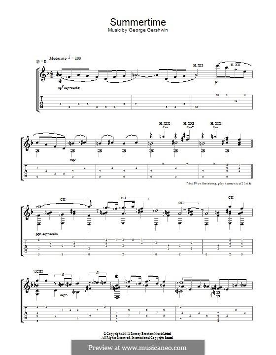 Summertime: For guitar with tab (Jerry Willard) by George Gershwin