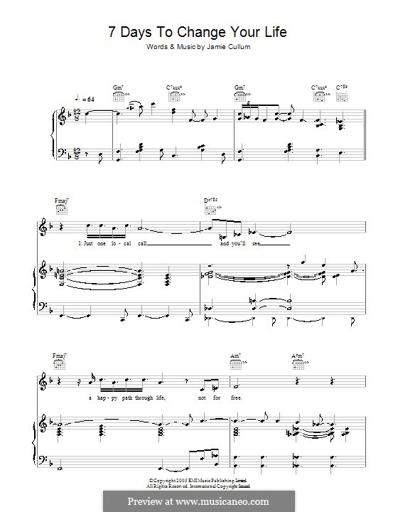 7 Days to Change Your Life: For voice and piano (or guitar) by Jamie Cullum