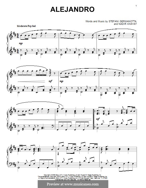 Alejandro (Lady Gaga): For piano by RedOne, Stefani Germanotta