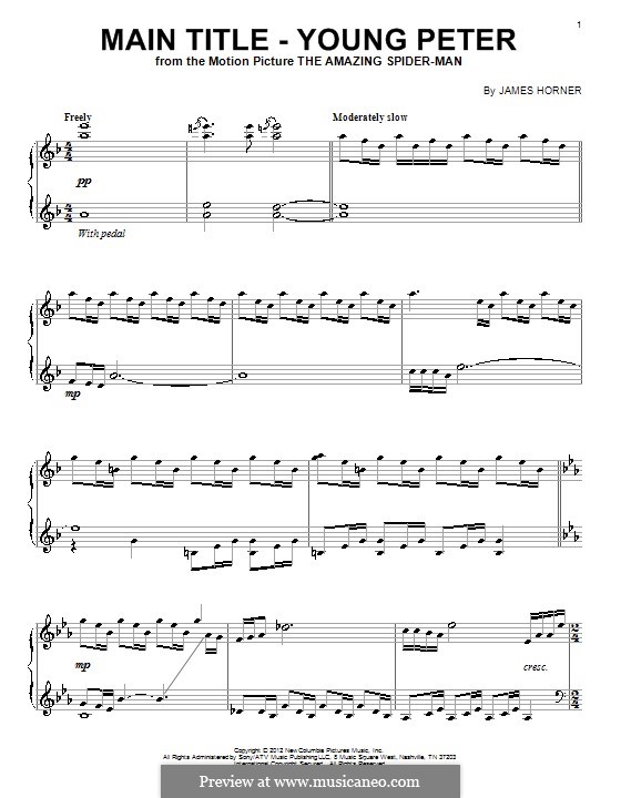 Main Title - Young Peter (from The Amazing Spider-Man): For piano by James Horner