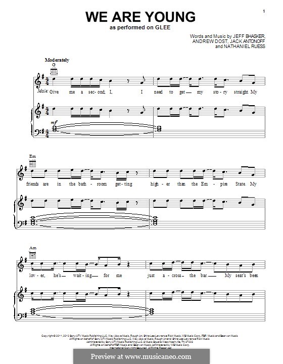We Are Young: For voice and piano or guitar (Glee Cast) by Jeff Bhasker, Jack Antonoff, Andrew Dost, Nathaniel Ruess
