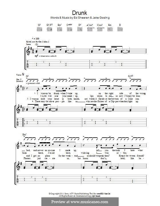 Drunk: For guitar with tab by Ed Sheeran, Jake Gosling