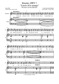 Lascia Ch'io Pianga (Vocal score): For voice and piano (E Flat Major) by Georg Friedrich Händel