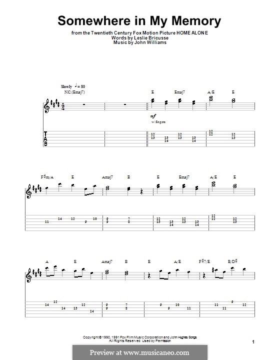 Somewhere in My Memory (from Home Alone): For guitar with tab by John Williams