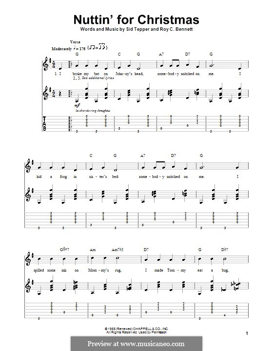 Nuttin' for Christmas: For guitar with tab by Sid Tepper