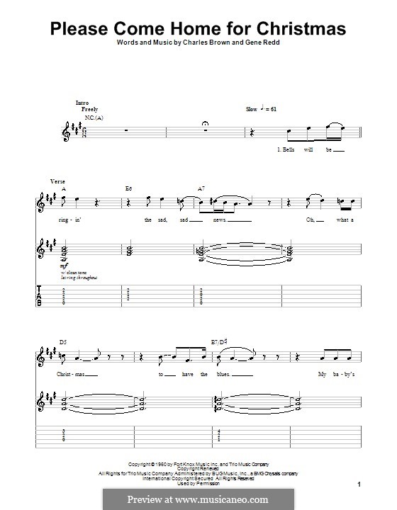 Please Come Home for Christmas (The Eagles): For guitar with tab by Charles Brown, Gene Redd