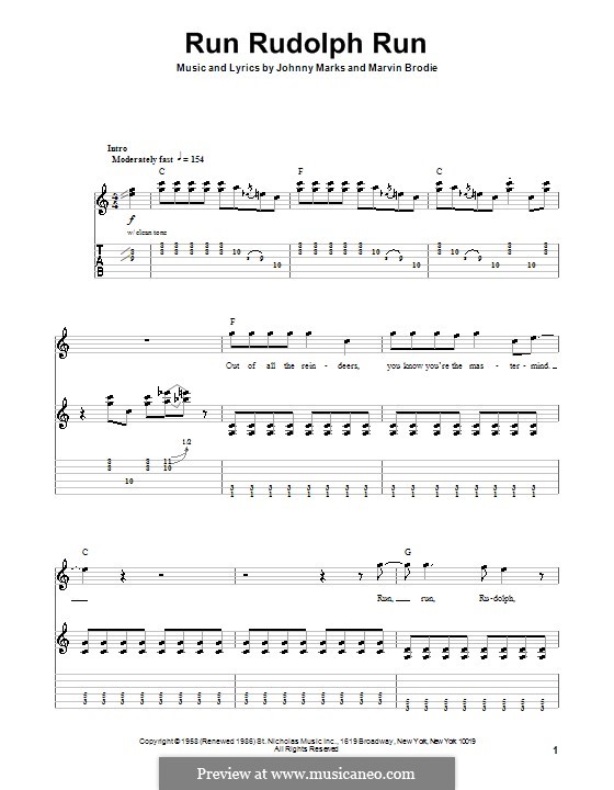 Run Rudolph Run: For guitar with tab by Johnny Marks, Marvin Brodie