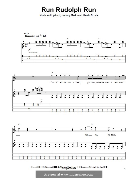 Run Rudolph Run: For guitar with tab by Johnny Marks, Marvin Brodie