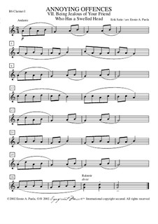 Peccadilles importunes: No.1 Etre jaloux de son camarade qui a une grosse tête – clarinet in Bb I by Erik Satie