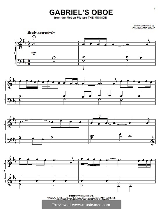 Instrumental version: For piano by Ennio Morricone
