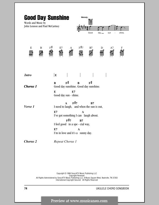 Good Day Sunshine (The Beatles): For ukulele by John Lennon, Paul McCartney