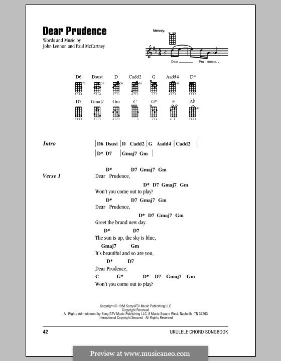 Dear Prudence (The Beatles): For ukulele by John Lennon, Paul McCartney