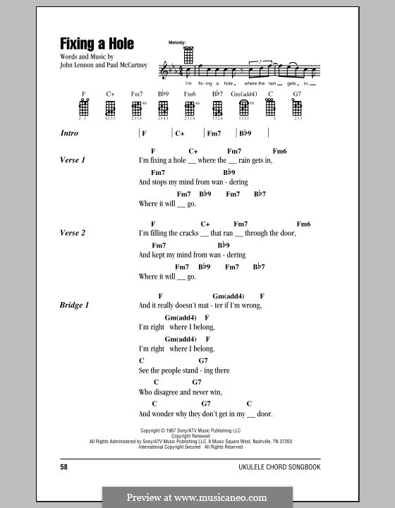 Fixing a Hole (The Beatles): For ukulele by John Lennon, Paul McCartney