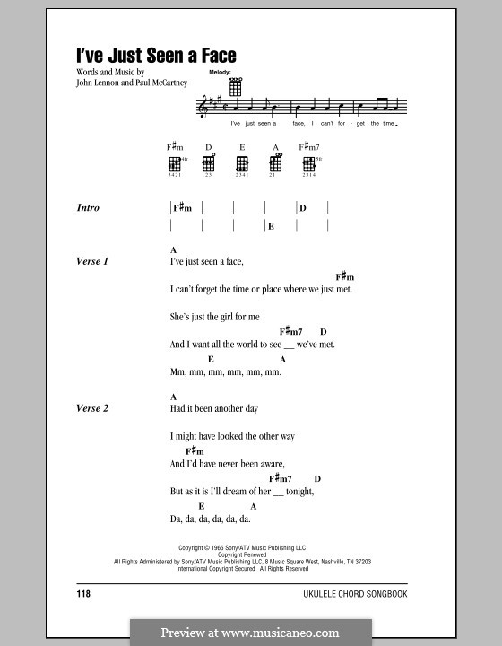I've Just Seen a Face (The Beatles): For ukulele by John Lennon, Paul McCartney