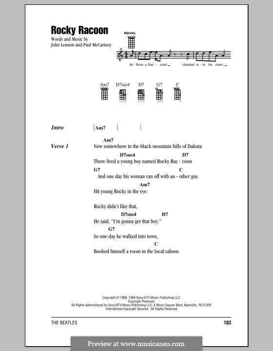 Rocky Raccoon (The Beatles): For ukulele by John Lennon, Paul McCartney
