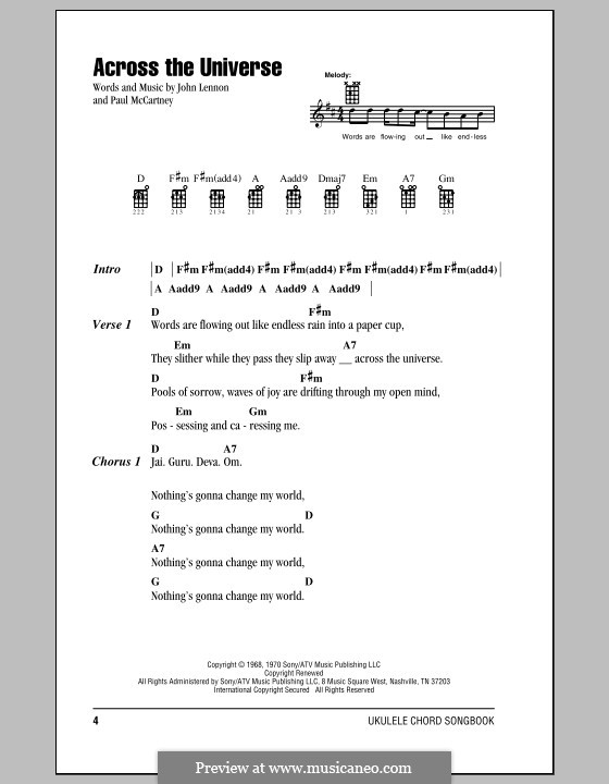 Across the Universe (The Beatles): For ukulele by John Lennon, Paul McCartney