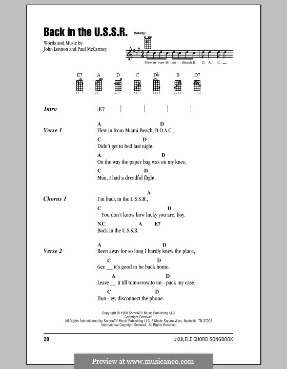 Back in the USSR (The Beatles): For ukulele by John Lennon, Paul McCartney