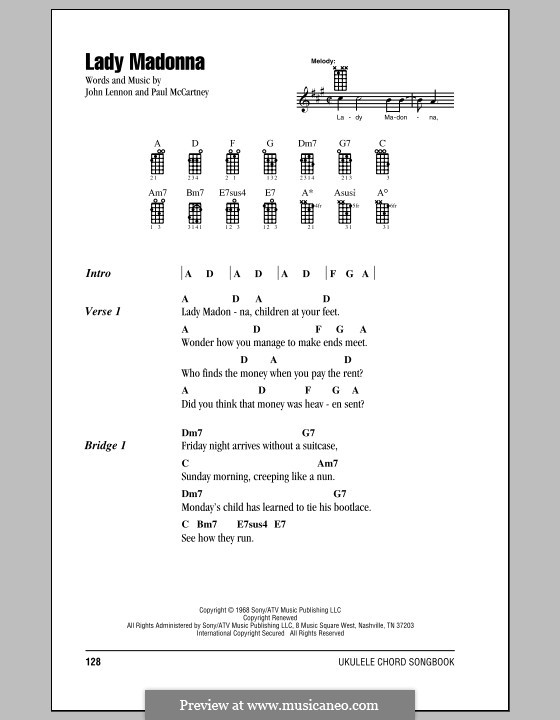 Lady Madonna (The Beatles): For ukulele by John Lennon, Paul McCartney