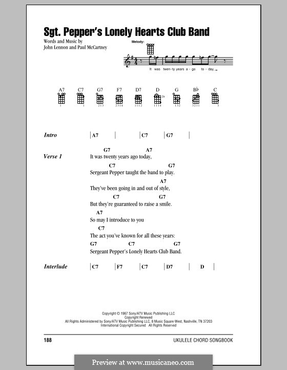 Sgt. Pepper's Lonely Hearts Club Band (The Beatles): For ukulele by John Lennon, Paul McCartney