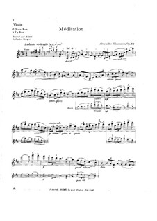 Meditation for Violin and Orchestra, Op.32: Arrangement for violin and piano – solo part by Alexander Glazunov