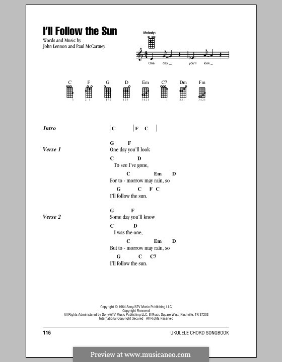 I'll Follow the Sun (The Beatles): For ukulele by John Lennon, Paul McCartney