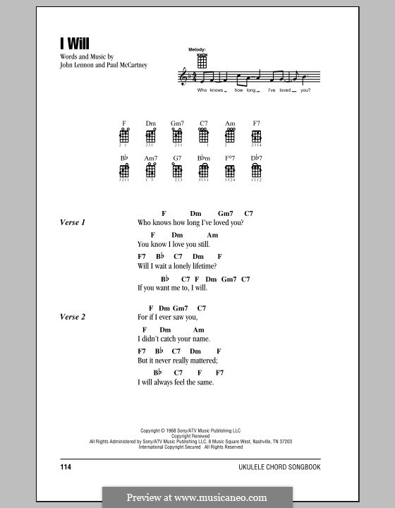 I Will (The Beatles): For ukulele by John Lennon, Paul McCartney