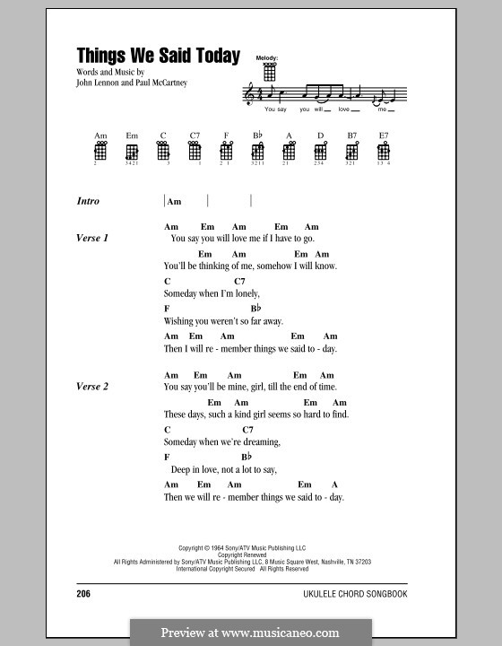 Things We Said Today (The Beatles): For ukulele by John Lennon, Paul McCartney
