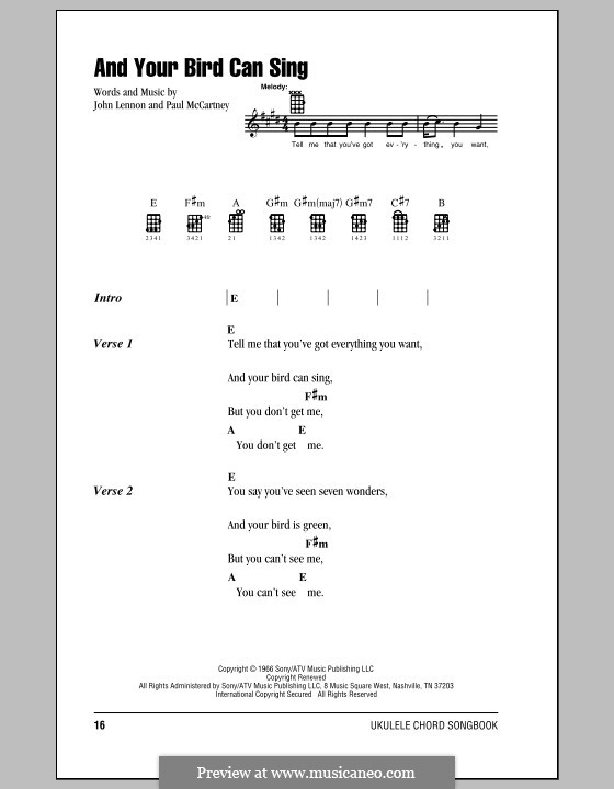 And Your Bird Can Sing (The Beatles): For ukulele by John Lennon, Paul McCartney