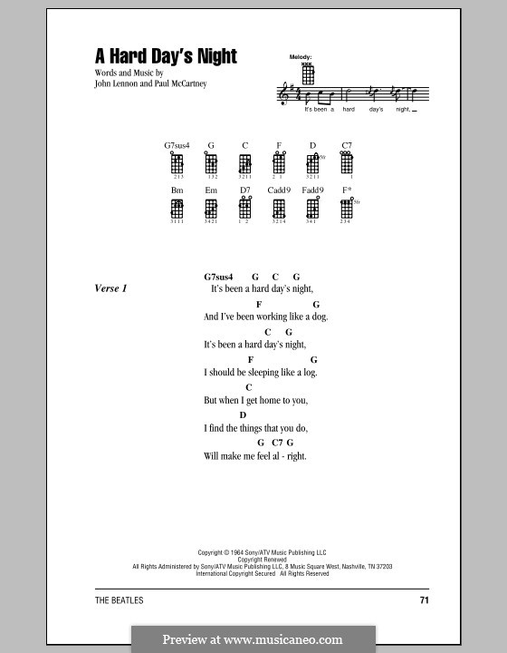 A Hard Day's Night (The Beatles): For ukulele by John Lennon, Paul McCartney