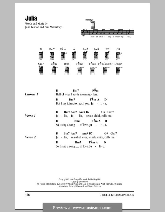 Julia (The Beatles): For ukulele by John Lennon, Paul McCartney